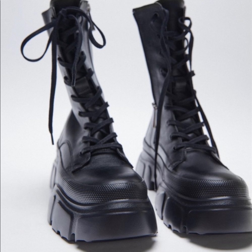 Zara lace up Lugg combat boots NWT